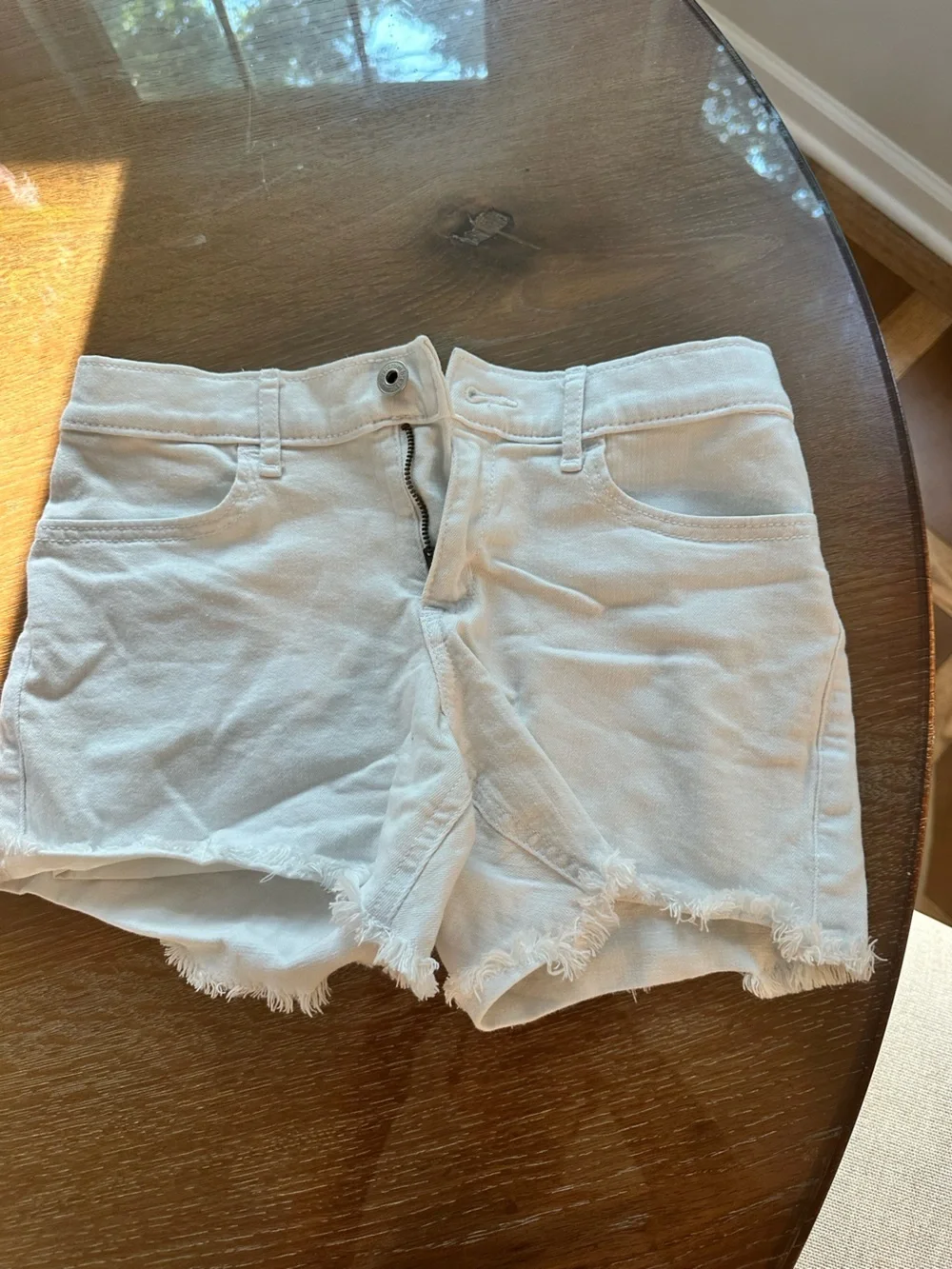 abercrombie kids White Denim Frayed Hem Girls' Jean Shorts
